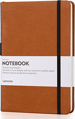 Lemome Thick Classic Notebook with Pen Loop A5 College Ruled Hardcover Writing Notebook with Pocket + Page Dividers Gifts, Banded, Large, 180 Pages, 8.4 x 5.7 in - color: brown