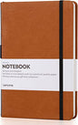 Lemome Thick Classic Notebook with Pen Loop A5 College Ruled Hardcover Writing Notebook with Pocket + Page Dividers Gifts, Banded, Large, 180 Pages, 8.4 x 5.7 in - color: brown