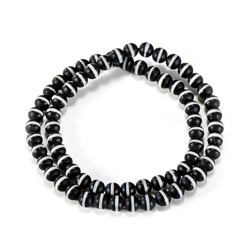 14in Agate Wrap Bracelet for Women Men Natural Round Beaded Agates Stone Healing Stretch Bracelets Elastic Handmade Polished Gemstone Beads Bracelet - color: Black White-1 Agate, size: 6mm Beads