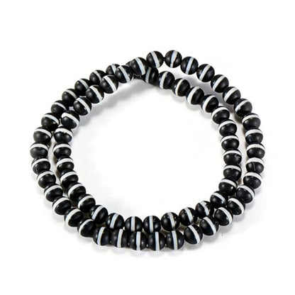 14in Agate Wrap Bracelet for Women Men Natural Round Beaded Agates Stone Healing Stretch Bracelets Elastic Handmade Polished Gemstone Beads Bracelet - color: Black White-1 Agate, size: 6mm Beads