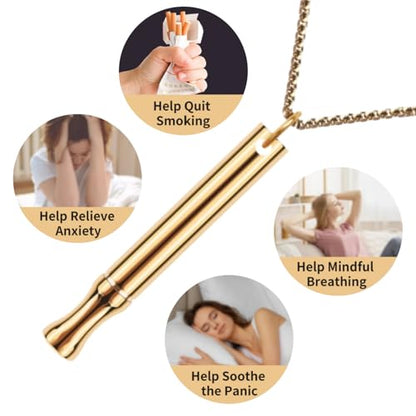 LAMKHOO Breathing Necklace to Quit Smoking and Vaping with Refillable Mint Pods Stop Smoking Aids Fidget Necklace Smokeless Inhaler for Adults - color: Gold