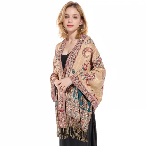 MUQU Women Pashmina Shawls and Wraps Scarf Soft Silky Reversible Paisley Scarves Shawl for Women - color: Green-b2
