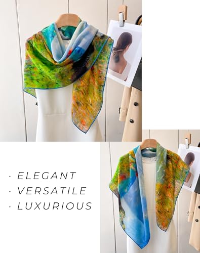 PoeticEHome Cashmere Scarf Wrap 36"x36" - Featherlight & Wrinkle-Free Artistic Square Shawl for Travel & Office, Gift Ready - color: Cliff Walk at Pourville - 36"