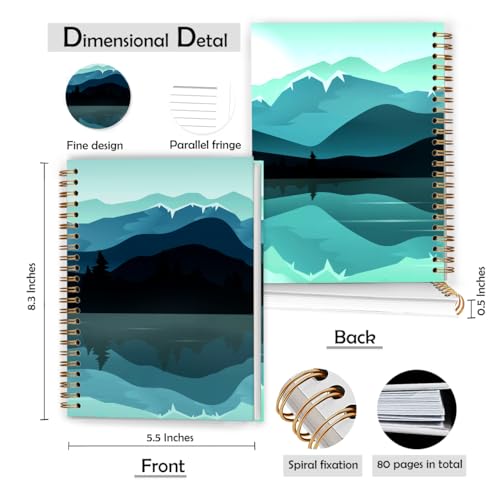 Mountain Lake Landscape Notebook, Blue Green Abstract Scenery Journal, Nature Lover Gifts Journal, Nature Mountain Tree Landscape Hardcover Spiral Notebooks, 5.5x8.3 Inch - color: Color_21