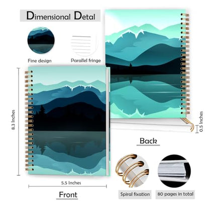 Mountain Lake Landscape Notebook, Blue Green Abstract Scenery Journal, Nature Lover Gifts Journal, Nature Mountain Tree Landscape Hardcover Spiral Notebooks, 5.5x8.3 Inch - color: Color_21