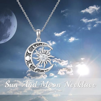 Sun and Moon Necklace 925 Sterling Silver Sun Moon Pendant Gemstone Jewelry Gifts for Women - style: April