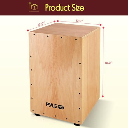 Pyle Jam - Wooden Cajon - Handcrafted Stringed Lightweight Percussion Box With Internal Guitar Strings, Rubber Capped Feet, Suitable For All Ages