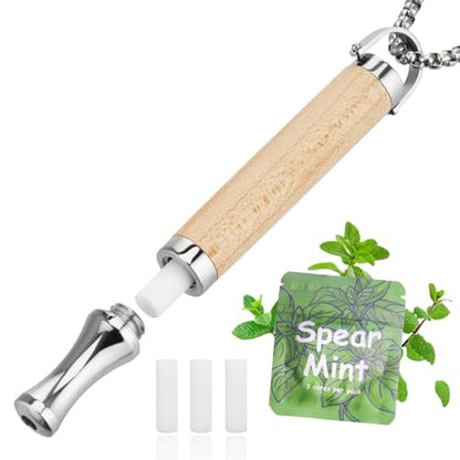 LAMKHOO Breathing Necklace to Quit Smoking and Vaping with Refillable Mint Pods Stop Smoking Aids Fidget Necklace for Anxiety Relief Smokeless Inhaler for Adults (spear mint*1) - color: Mint