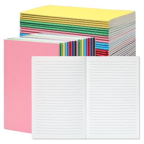 miikoul 48 Pack A5 Lined Notebook Journals in Bulk, Colored Kraft Cover College Ruled Subject Notebook Composition Journal for Student Busines Travelers, 8.3x5.5 Inches, 80 GSM, 60 Pages/30 Sheets - size: Lined inner page-48 Pack