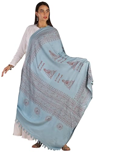 Exotic India Women's Prayer Polycotton Shawl of Gautam Buddha | Religious Buddha Print Soft Weave Stole, Chunni For Girl