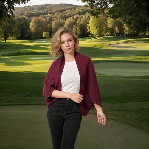 WaJuemy Shrug Sweater Shawl Wraps for Women Soft Cashmere Ponchos Sweater Cardigan Casual Open Front Top Cape Shawls - color: 11 Burgundy