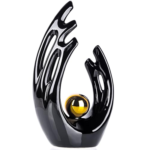 XMGZQ Ceramic Abstract Statues and Sculptures, Black and Gold Art Ceramic, Modern Home Decor for Living Room, Dining Table, Coffee Table, Shelf, Entrance, Desktop Sculpture - color: Black, size: Big