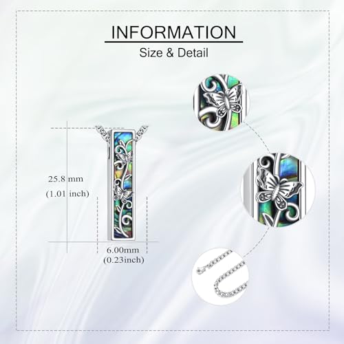 Cremation Urn Necklaces for Ashes Sterling Silver 3D Vertical Bar Memorial Pendant for Loved Ones Keepsake Cremation Jewelry Gifts for Women Men - style: Butterfly