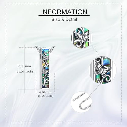 Cremation Urn Necklaces for Ashes Sterling Silver 3D Vertical Bar Memorial Pendant for Loved Ones Keepsake Cremation Jewelry Gifts for Women Men - style: Butterfly