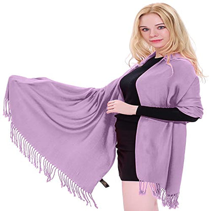 CJ Apparel Solid Color Tassels Design Nepalese Shawl Scarf Wrap Stole Throw Head Wrap Pashmina Gift Hand Made in Nepal New - color: Light Purple
