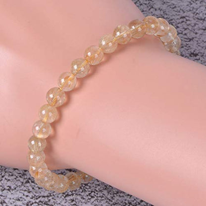 Justinstones Gem Semi Precious Gemstone 6mm Round Beads Stretch Bracelet 6.5 Inch - color: Golden Rutilated Quartz