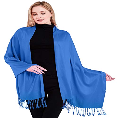 CJ Apparel Solid Color Tassels Design Nepalese Shawl Scarf Wrap Stole Throw Head Wrap Pashmina Gift Hand Made in Nepal New - color: Blue