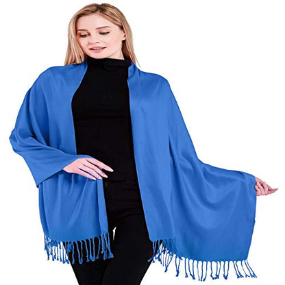 CJ Apparel Solid Color Tassels Design Nepalese Shawl Scarf Wrap Stole Throw Head Wrap Pashmina Gift Hand Made in Nepal New - color: Blue