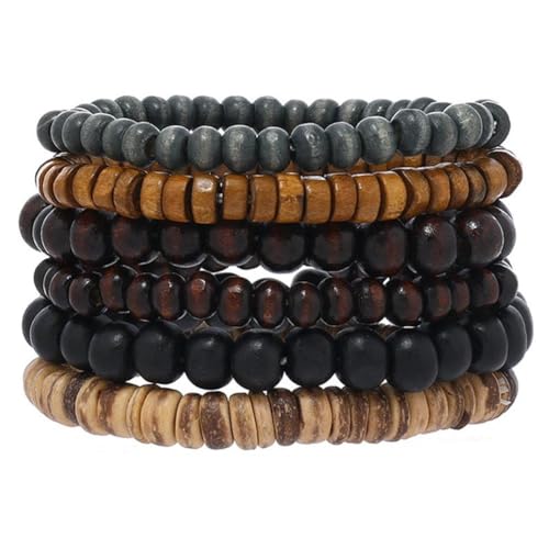 KIFEDSLJ Multilayer Wooden Beaded Bracelet Handmade Natural Wood Beads Elastic Stretch Bracelet Bangle for Women - color: mix F