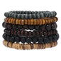 KIFEDSLJ Multilayer Wooden Beaded Bracelet Handmade Natural Wood Beads Elastic Stretch Bracelet Bangle for Women - color: mix F