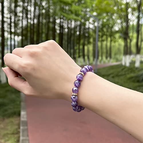 Healing Bracelet For Women Anxiety Crystal Bracelet Chakra Beaded Bracelets Rose Quartz Crystals And Healing Stones Yoga Bead Bracelet Calming Stretch Bracelet Stress Relief Gifts For Women - color: Purple-Amethyst