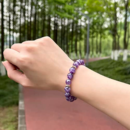 Healing Bracelet For Women Anxiety Crystal Bracelet Chakra Beaded Bracelets Rose Quartz Crystals And Healing Stones Yoga Bead Bracelet Calming Stretch Bracelet Stress Relief Gifts For Women - color: Purple-Amethyst