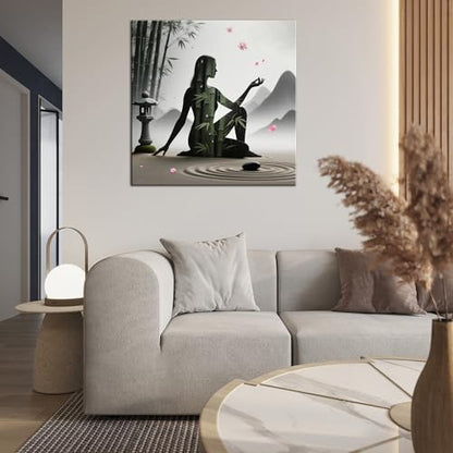 TLZKHTS Zen Bamboo and Stone Canvas Wall Deocr Framed Zen Stone Painting Picture Poster Canvas Painting Gifts for Office Living Room Becroom Bar Deocr (T-24,18.00L X 18.00W,Framed) - color: T-24, size: 18.00L" X 18.00W''