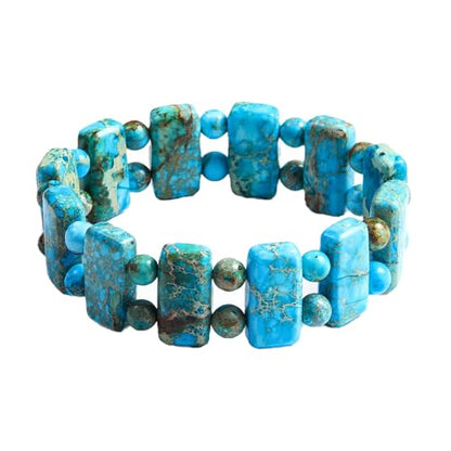 Yomisa Boho Beaded Bracelets for Women,Natural Chakra Turquoise Stone Jasper Bead Bracelet for Womens,Bohemian Handmade Stretch Beads Friendship Bracelets,Healing Trendy Western Jewelry Gifts - color: Turquoise