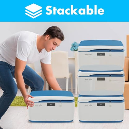 SereneLife Locking Storage Container Bin - 8 Gallon Large Capacity - Stackable Storage Tote Deck Tough Box - Durable Plastic Household Organizer Bins with Lid, Combination Lock Security - SLSBIN10