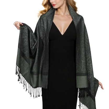 MUQU Women Pashmina Shawls and Wraps Scarf Soft Silky Reversible Paisley Scarves Shawl for Women - color: Black-c