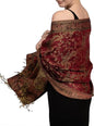 Achillea Reversible Paisley Pashmina Rave Scarf – Exotic Indian Shawls and Wraps for Evening Dresses, Festivals, All Seasons - color: Burgundy