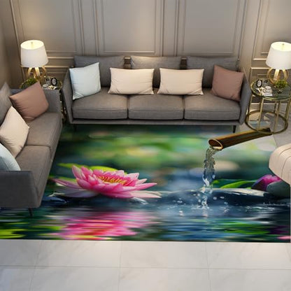 Spa Meditation Area Rug for Office Kitchen Dorm Decorative Pink Lotus Stream Water Ripples Pattern Carpet Soft Low Pile Rugs 5' x 8' - size: 5 x 8 Feet