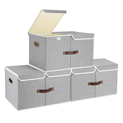 TYEERS Extra Large Collapsible Storage Bins with Lids and Compartments, Organizing Bins for Closet Storage, Clothes Storage, Cube Organizer for Home Office Storage - 3 Pack - Gray - color: Grey, size: 3-Pack 21.7x13x11.8 in