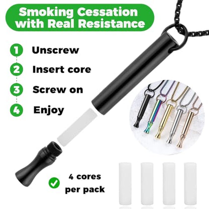 LAMKHOO Breathing Necklace to Quit Smoking and Vaping - Refillable Essential Oil Diffuser, Fidget Necklace for Anxiety Relief, Smokeless Inhaler with 4 Cotton Pods