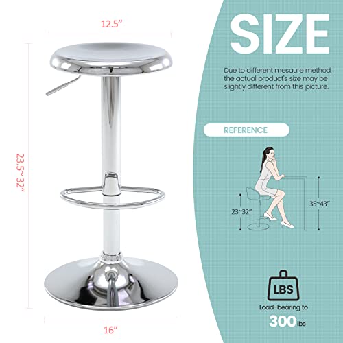 Adjustable Bar Stools Set of 2, Swivel Round Metal Airlift Barstools, Backless Counter Height Bar Chairs for Kitchen Dining Room Pub Cafe (Chrome) - color: Chrome, size: 2 pcs