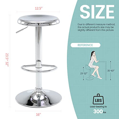 Adjustable Bar Stools Set of 2, Swivel Round Metal Airlift Barstools, Backless Counter Height Bar Chairs for Kitchen Dining Room Pub Cafe (Chrome) - color: Chrome, size: 2 pcs