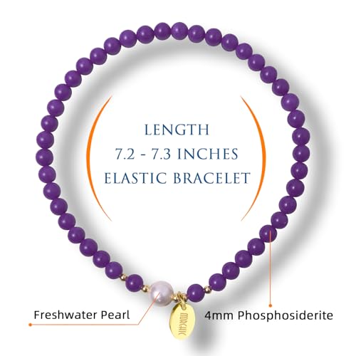 Morchic 4mm Natural Gemstone Beads Stretch Bracelet for Women, With Freshwater Pearls, Energy Gem Birthday Gift for Her 7.2” - color: Phosphosiderite