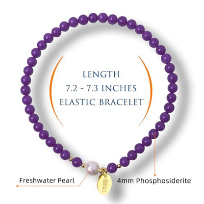 Morchic 4mm Natural Gemstone Beads Stretch Bracelet for Women, With Freshwater Pearls, Energy Gem Birthday Gift for Her 7.2” - color: Phosphosiderite