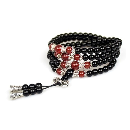 6mm 108 Mala Beads Bracelet Meditation Necklace Obsidian Beaded Prayer Buddhist Healing Stone Tiger Eye Jewelry - color: Obsidian-Red Agate