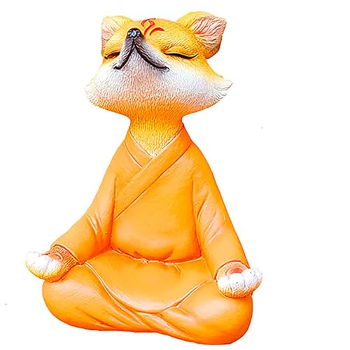 Meditating Buddha Fox Statue Resin - Zen Yoga Figurine Orange, Fengshui Decor for Indoor Outdoor Home Garden, Spiritual Gifts for Yoga & Meditation Lovers, Sculpture - color: Orange