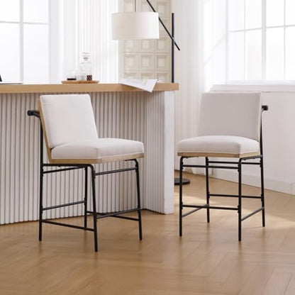 DUOMAY Mid Century Modern Counter Stools Set of 4, Linen 25.75" Seat Height Low Barstools with Metal Legs Armless Dining Stools Mid Back Breakfast Stool for Home Kitchen, Beige - color: Linen Beige, size: 4PCS