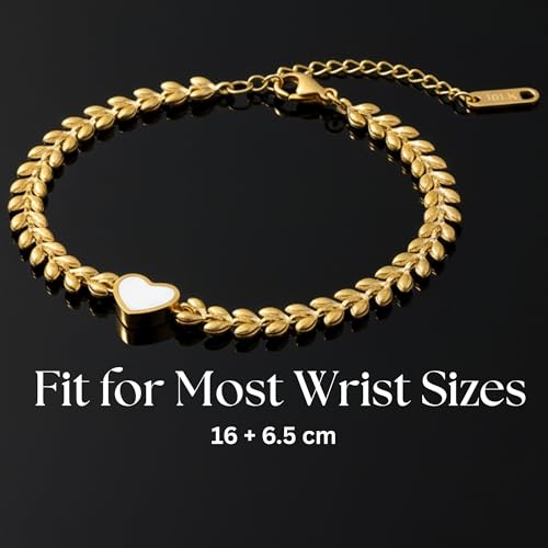 Solza Gold Bracelet for Women – Stainless Steel Heart Link Chain Jewelry, Adjustable Non-Tarnish Gold-Plated Bracelet, Stylish Stackable Bracelet for Everyday & Special Occasions - style: Bar Link