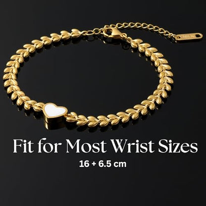 Solza Gold Bracelet for Women – Stainless Steel Heart Link Chain Jewelry, Adjustable Non-Tarnish Gold-Plated Bracelet, Stylish Stackable Bracelet for Everyday & Special Occasions - style: Bar Link