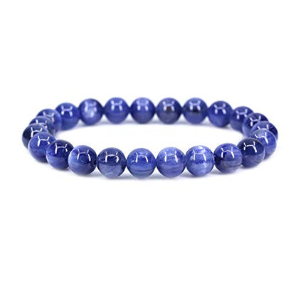 Amandastone Natural Gemstone 8mm Round Beads Stretch Bracelet 7 Inch - color: Blue Cyanite