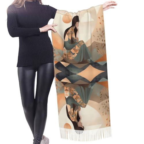 Meditation Scarf for Women Winter Warm Scarves, Cashmere Feel Tassel Fashion Scarfs, Pashmina Shawl and Wraps