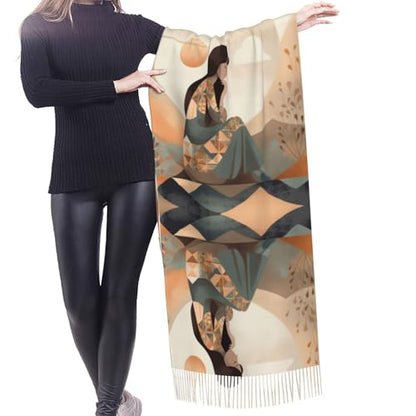 Meditation Scarf for Women Winter Warm Scarves, Cashmere Feel Tassel Fashion Scarfs, Pashmina Shawl and Wraps