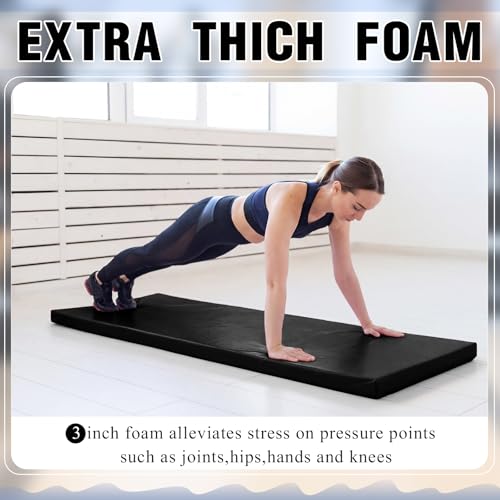 Lyrow 3 Inch 72"x 24" Thick Foldable Yoga Mat with Carry Strap, Non-slip Portable Foam Gym Mat for Yoga, Pilates and Stretching - color: Black