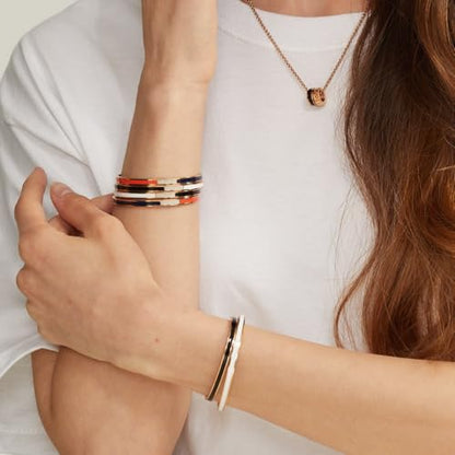Minimalist Stainless Steel Cuff Bangle Bracelet for Women & Men – Adjustable Enamel Slim Oval Bracelet, Simple Everyday Jewelry Gift Box (Solid BR)