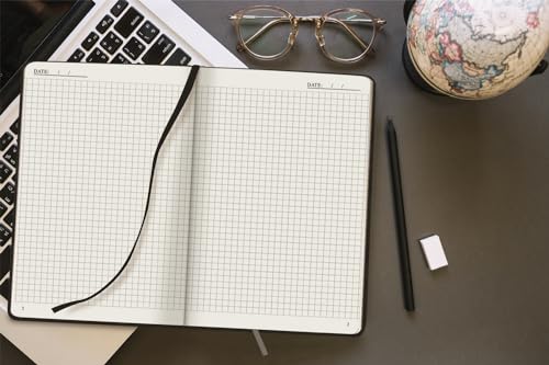 Plexon Graph Paper Notebook, Notebook Journal 160 Pages, Graph Notebook Medium 5.7 inches x 8 inches, 120 GSM Thick Paper, Black, Hardcover - color: Black, style: Graph