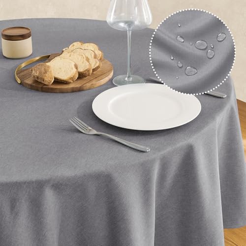 Veblandy Tablecloth Linen Textured Waterproof & Stain Resistant Table Cloth Wrinkle Free Decorative Fabric Farmhouse Table Cover for Dining/Party/Buffet/Wedding, 60 x 60 Inch, Dark Grey - color: Dark Grey, size: 60" (Round)